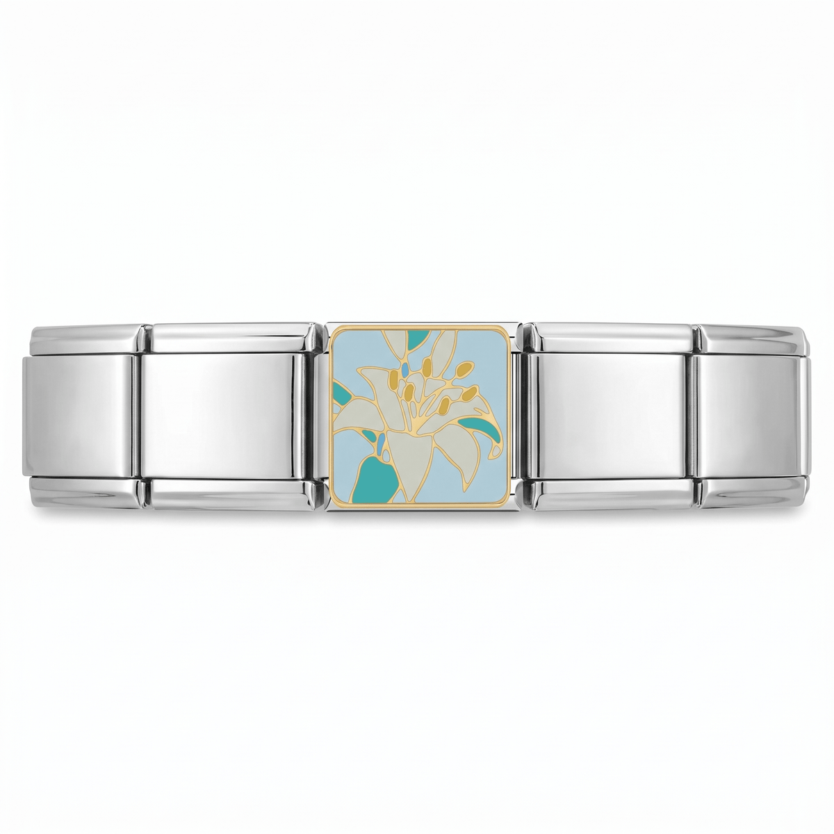 Charm Lirio Blanco en pulsera italiana de eslabones