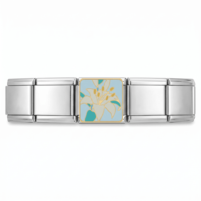 Charm Lirio Blanco en pulsera italiana de eslabones