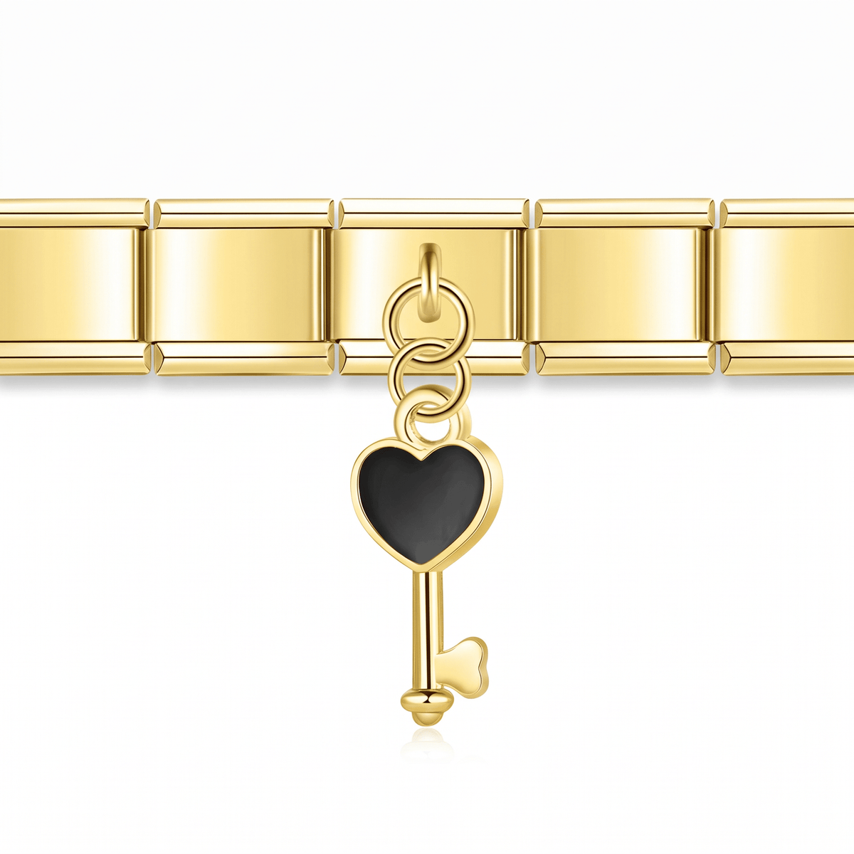 Charm Llave corazón negro en pulsera italiana de eslabones