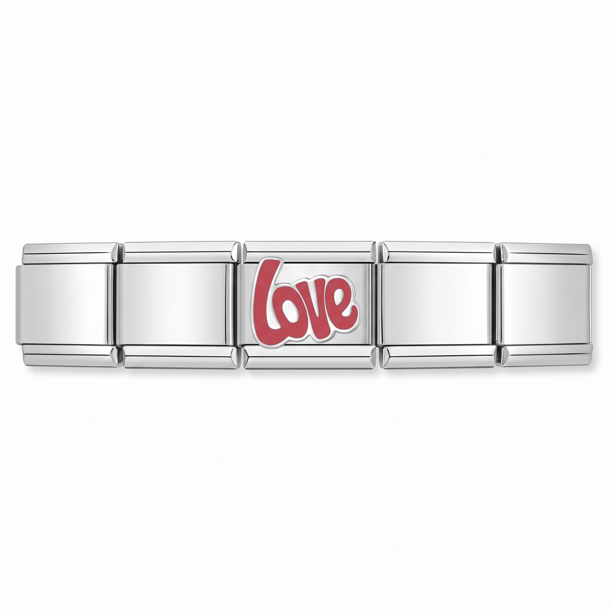 Charm Love (Rojo, Plateado) en pulsera italiana de eslabones