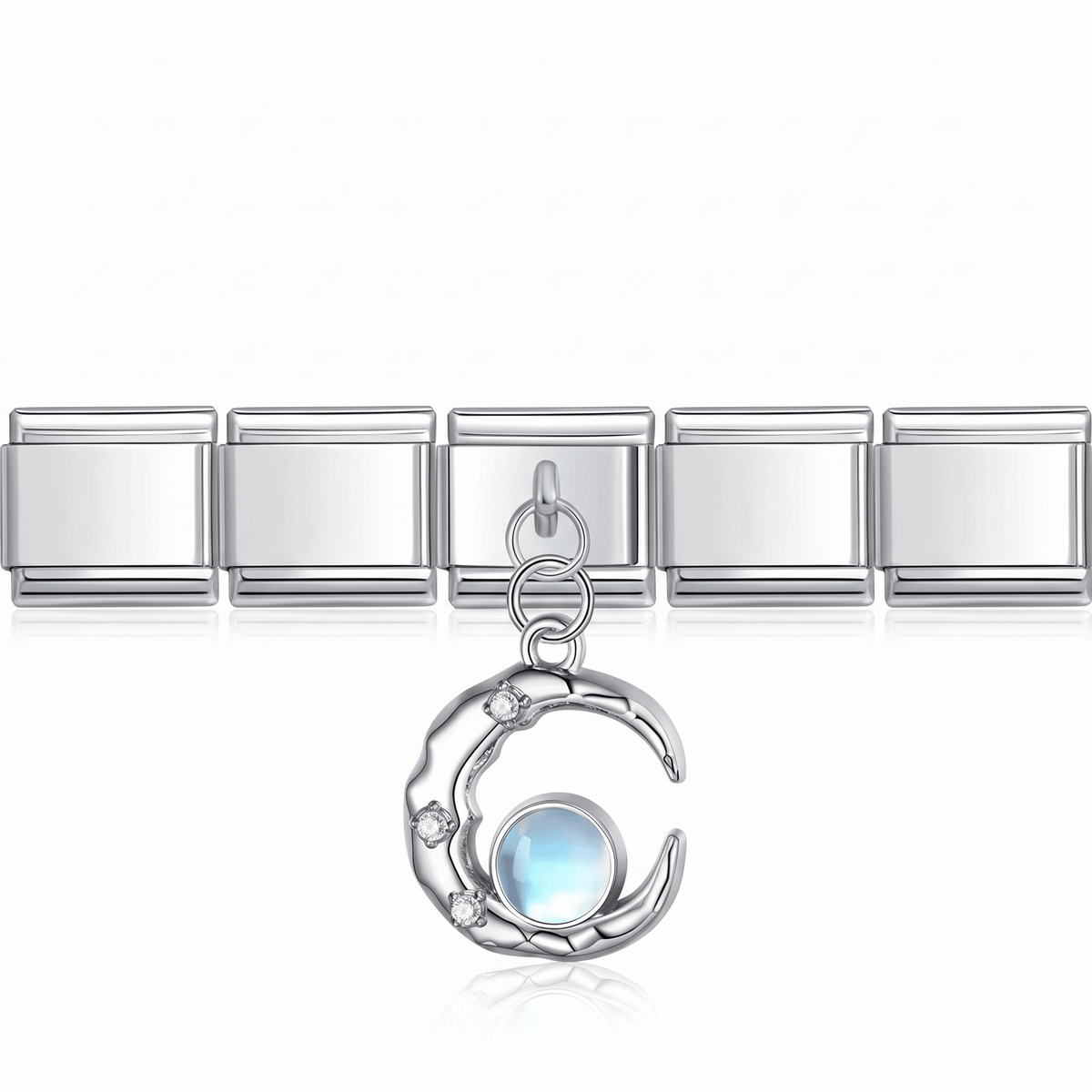 Charm Luna (Colgante con Piedra) en pulsera italiana de eslabones