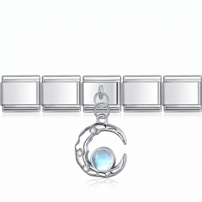 Charm Luna (Colgante con Piedra) en pulsera italiana de eslabones