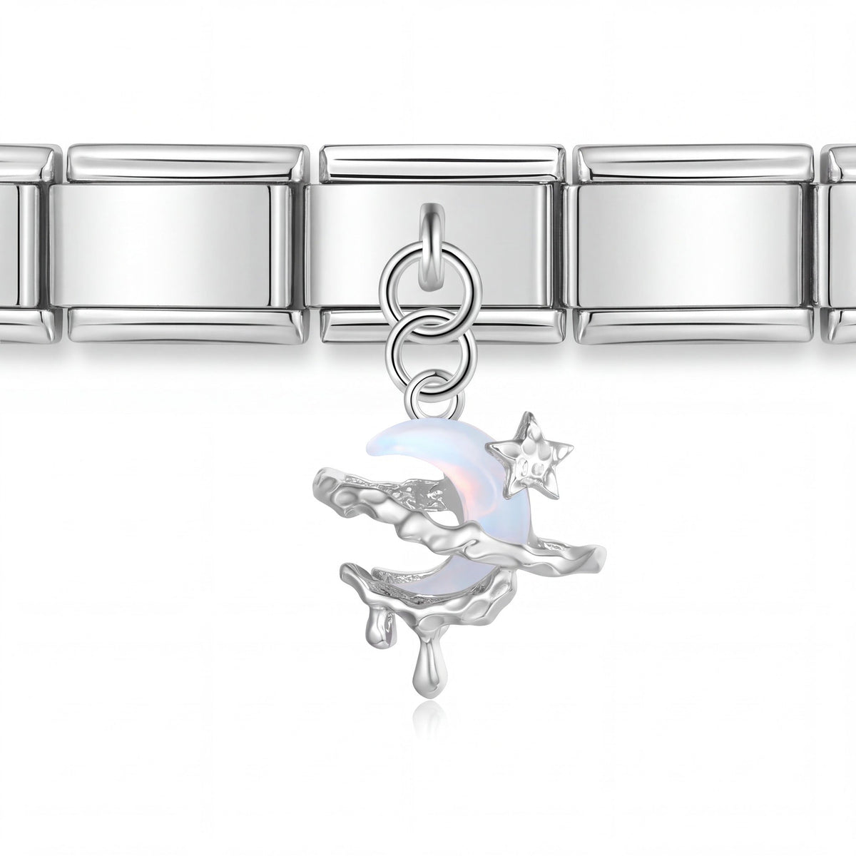 Charm Luna estrella (Colgante con Estrella) en pulsera italiana de eslabones