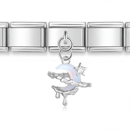 Charm Luna estrella (Colgante con Estrella) en pulsera italiana de eslabones