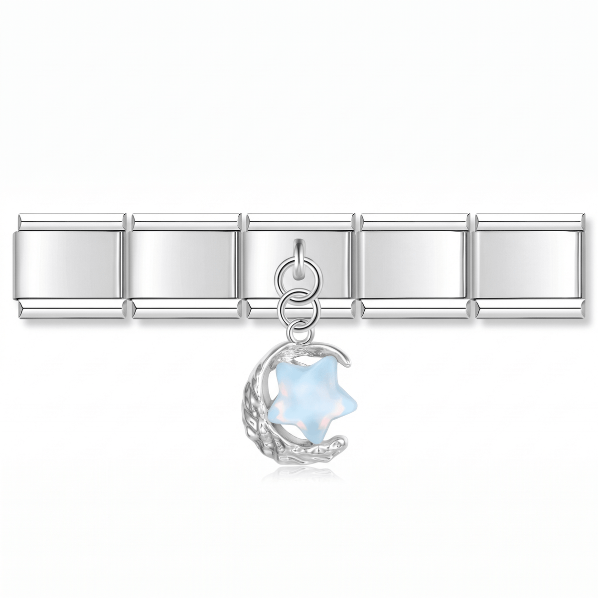 Charm Luna Estrella (Colgante con Piedra) en pulsera italiana de eslabones