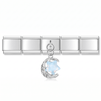 Charm Luna Estrella (Colgante con Piedra) en pulsera italiana de eslabones