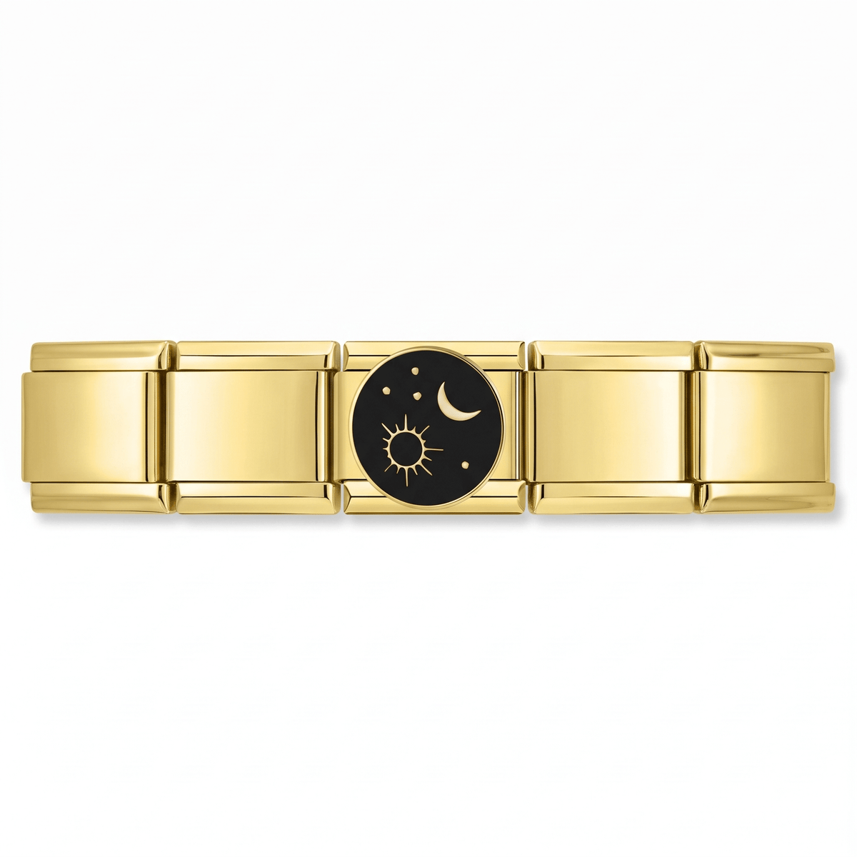 Charm Luna estrella (Fondo Negro) en pulsera italiana de eslabones