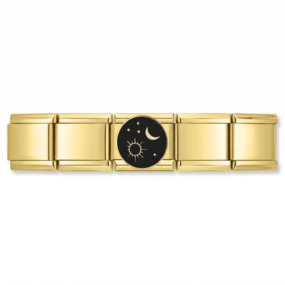 Charm Luna estrella (Fondo Negro) en pulsera italiana de eslabones