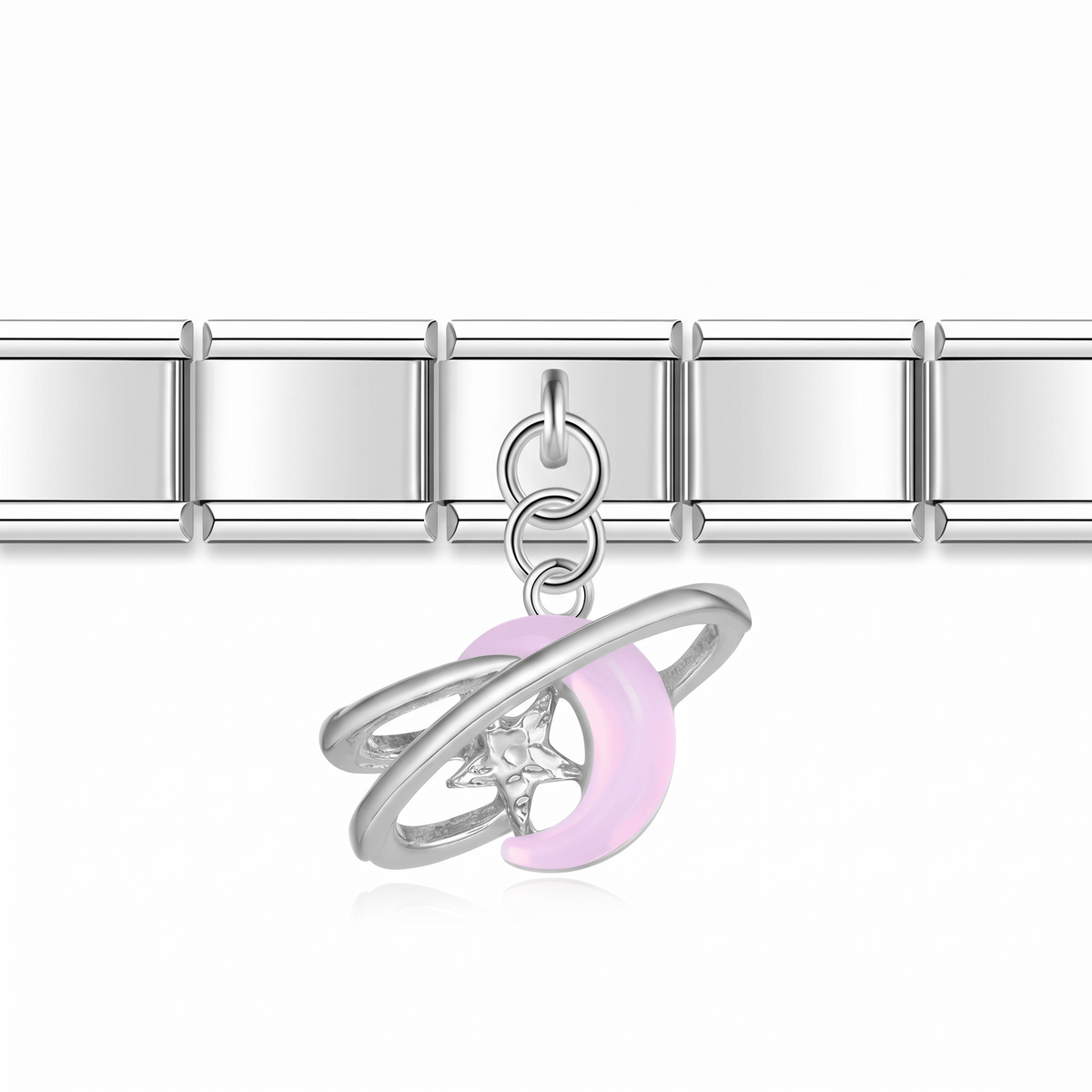 Charm luna rosa (Colgante Anillo) en pulsera italiana de eslabones