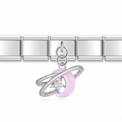 Charm luna rosa (Colgante Anillo) en pulsera italiana de eslabones