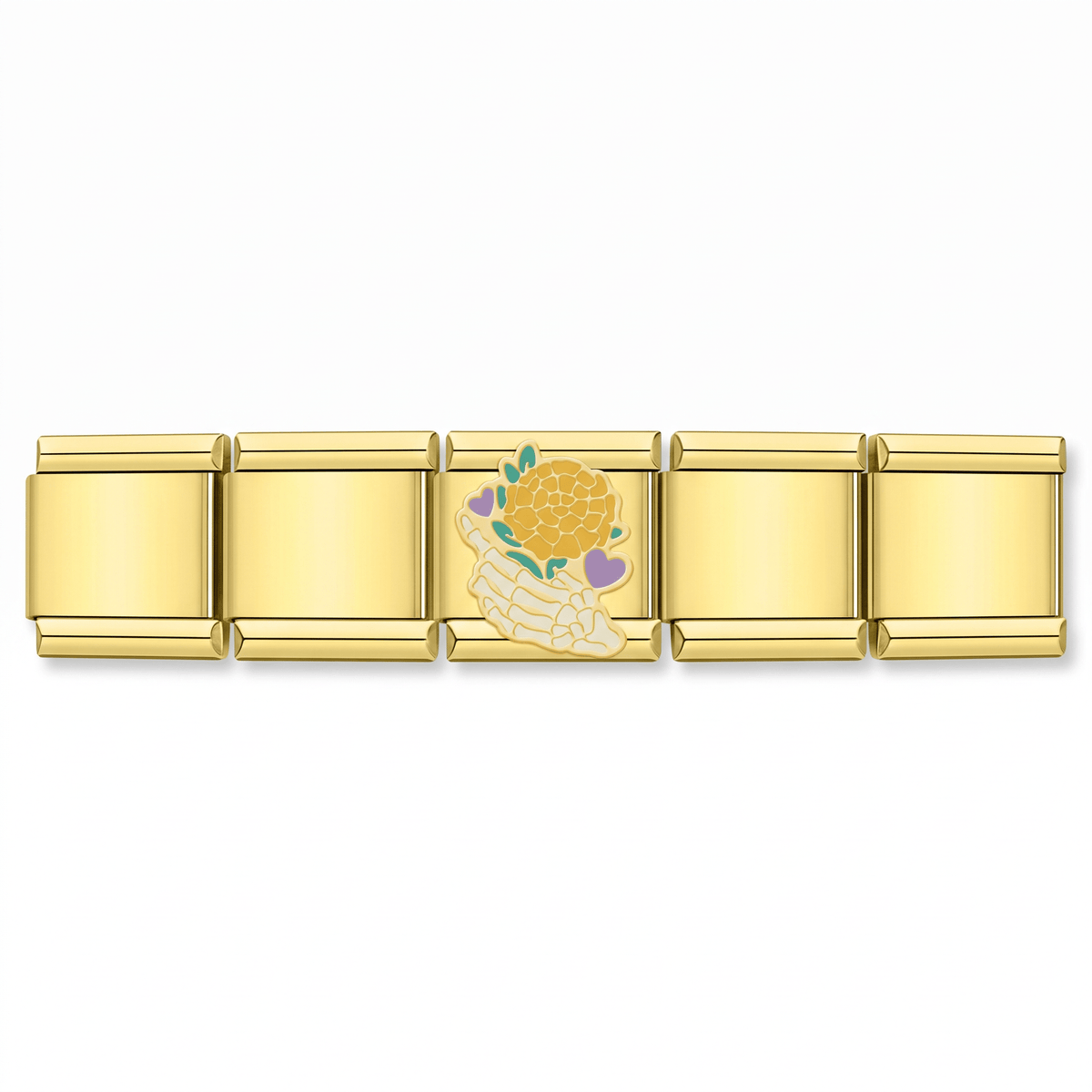 Charm Mano con Cempasúchil en pulsera italiana de eslabones