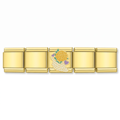 Charm Mano con Cempasúchil en pulsera italiana de eslabones