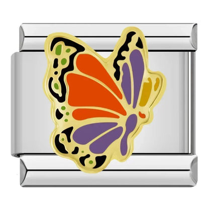Charm Mariposa (Naranja, Dorado) - Italian Charms