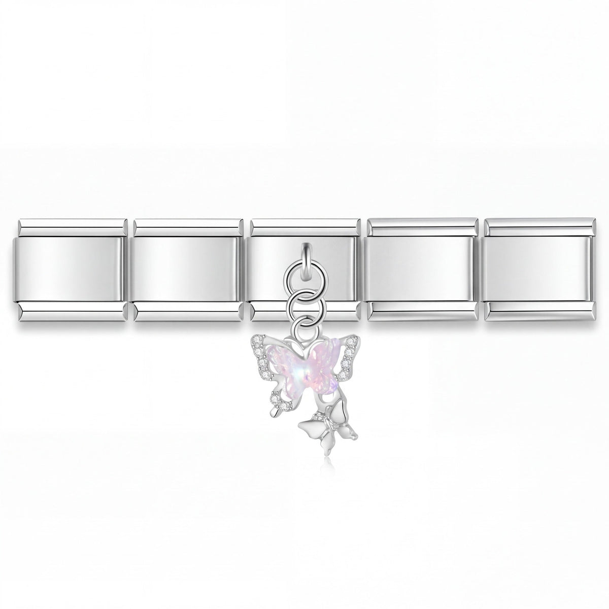Charm Mariposa Rosa en pulsera italiana de eslabones