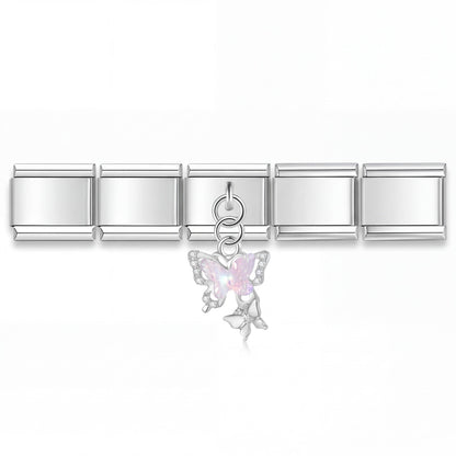 Charm Mariposa Rosa en pulsera italiana de eslabones
