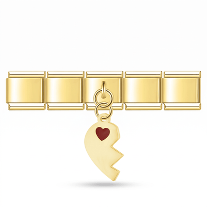 Charm Medio Corazón (Dorado, Derecho) en pulsera italiana de eslabones