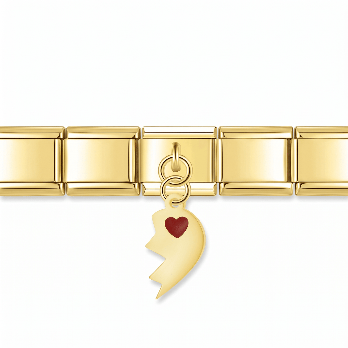 Charm Medio Corazón (Dorado, Izquierdo) en pulsera italiana de eslabones