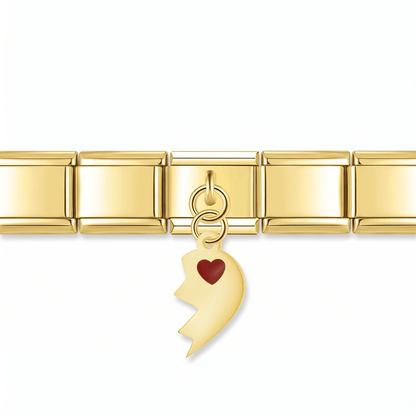 Charm Medio Corazón (Dorado, Izquierdo) en pulsera italiana de eslabones