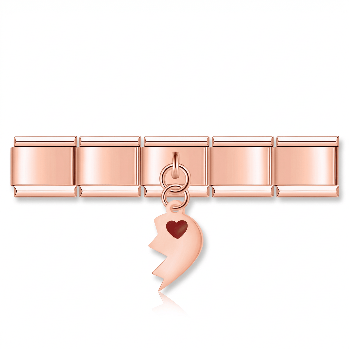 Charm Medio Corazón (Oro Rosa, Derecho) en pulsera italiana de eslabones