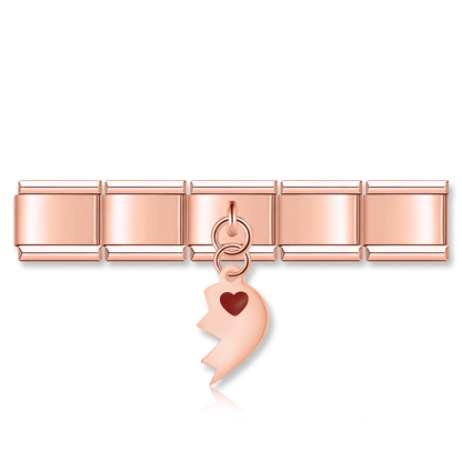 Charm Medio Corazón (Oro Rosa, Derecho) en pulsera italiana de eslabones