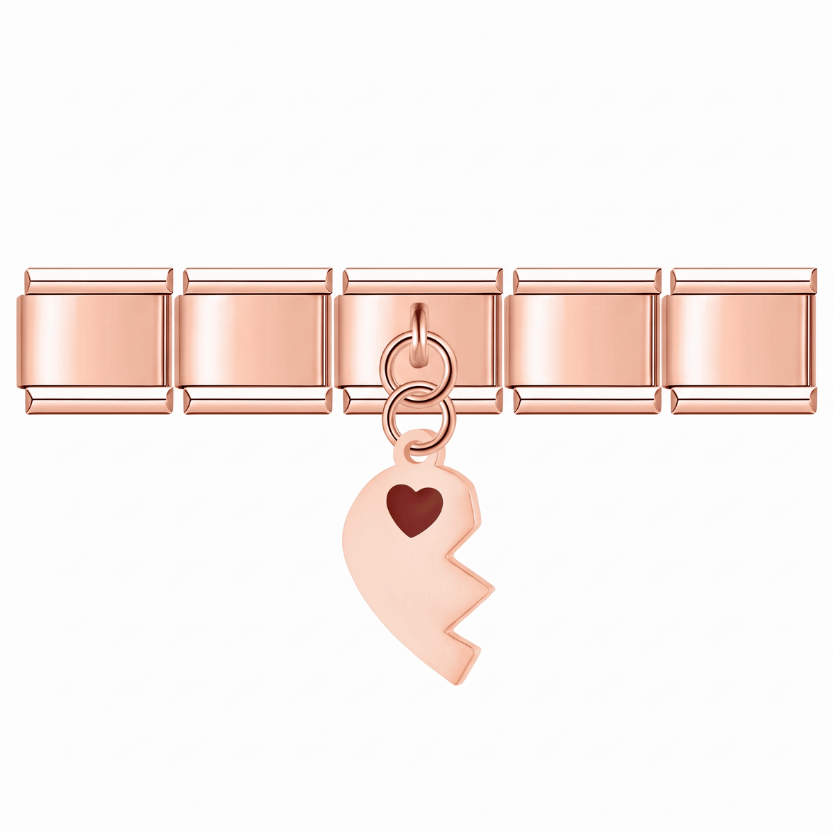 Charm Medio Corazón (Oro Rosa, Izquierdo) en pulsera italiana de eslabones