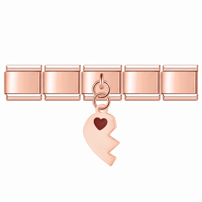 Charm Medio Corazón (Oro Rosa, Izquierdo) en pulsera italiana de eslabones