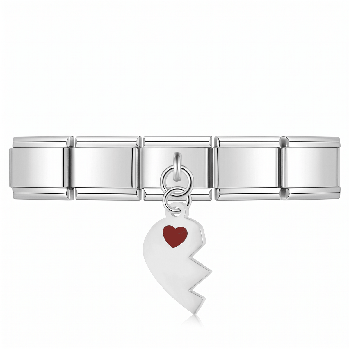 Charm Medio Corazón (Plateado, Derecho) en pulsera italiana de eslabones