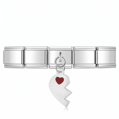 Charm Medio Corazón (Plateado, Derecho) en pulsera italiana de eslabones