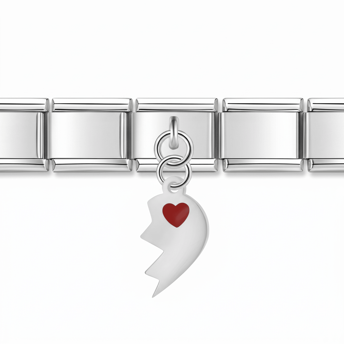 Charm Medio Corazón (Plateado, Izquierdo) en pulsera italiana de eslabones