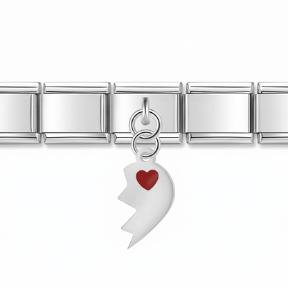 Charm Medio Corazón (Plateado, Izquierdo) en pulsera italiana de eslabones