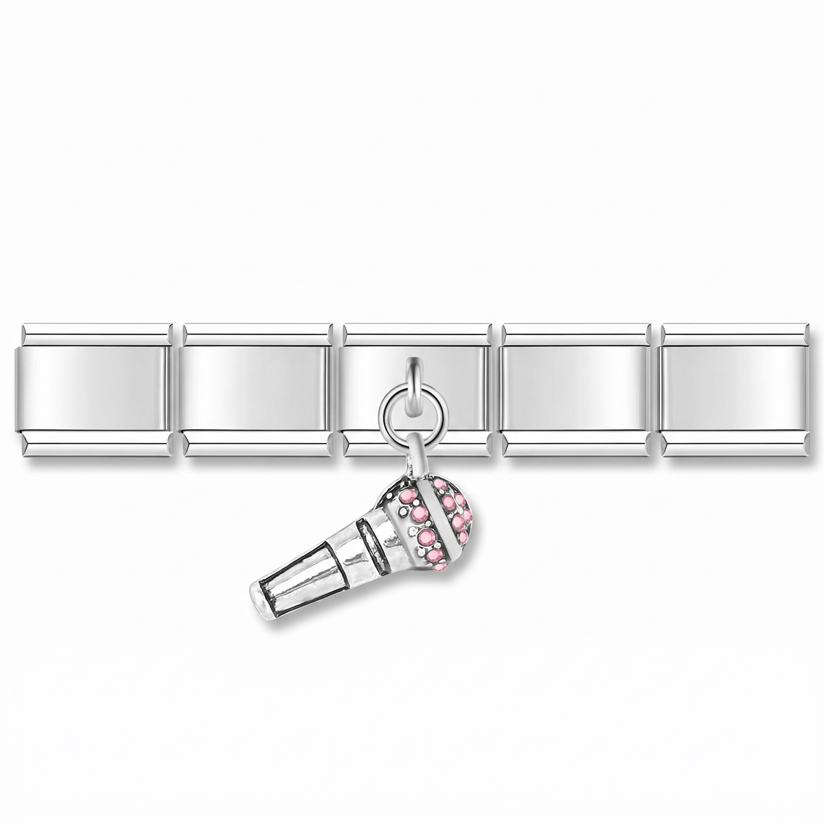 Charm Micrófono Brillante en pulsera italiana de eslabones