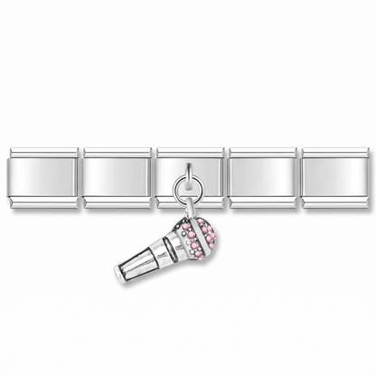 Charm Micrófono Brillante en pulsera italiana de eslabones