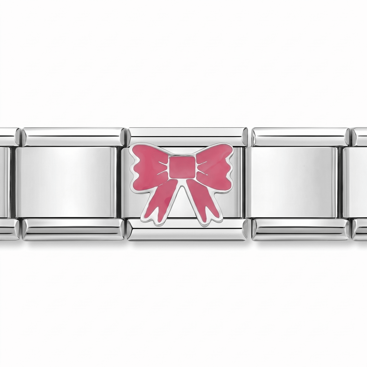 Charm Moño Rosa en pulsera italiana de eslabones