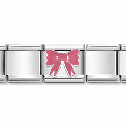Charm Moño Rosa en pulsera italiana de eslabones