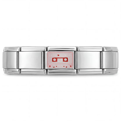 Charm Música (Casete Transparente) en pulsera italiana de eslabones