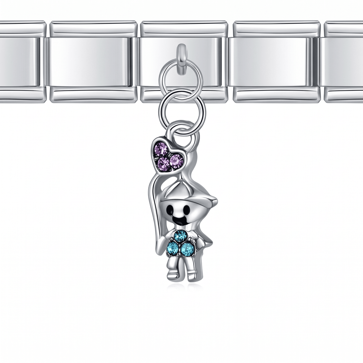 Charm niño (Colgante, Plateado) en pulsera italiana de eslabones