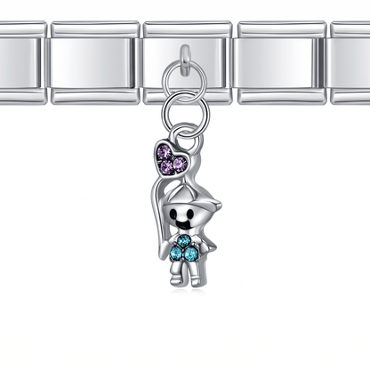 Charm niño (Colgante, Plateado) en pulsera italiana de eslabones