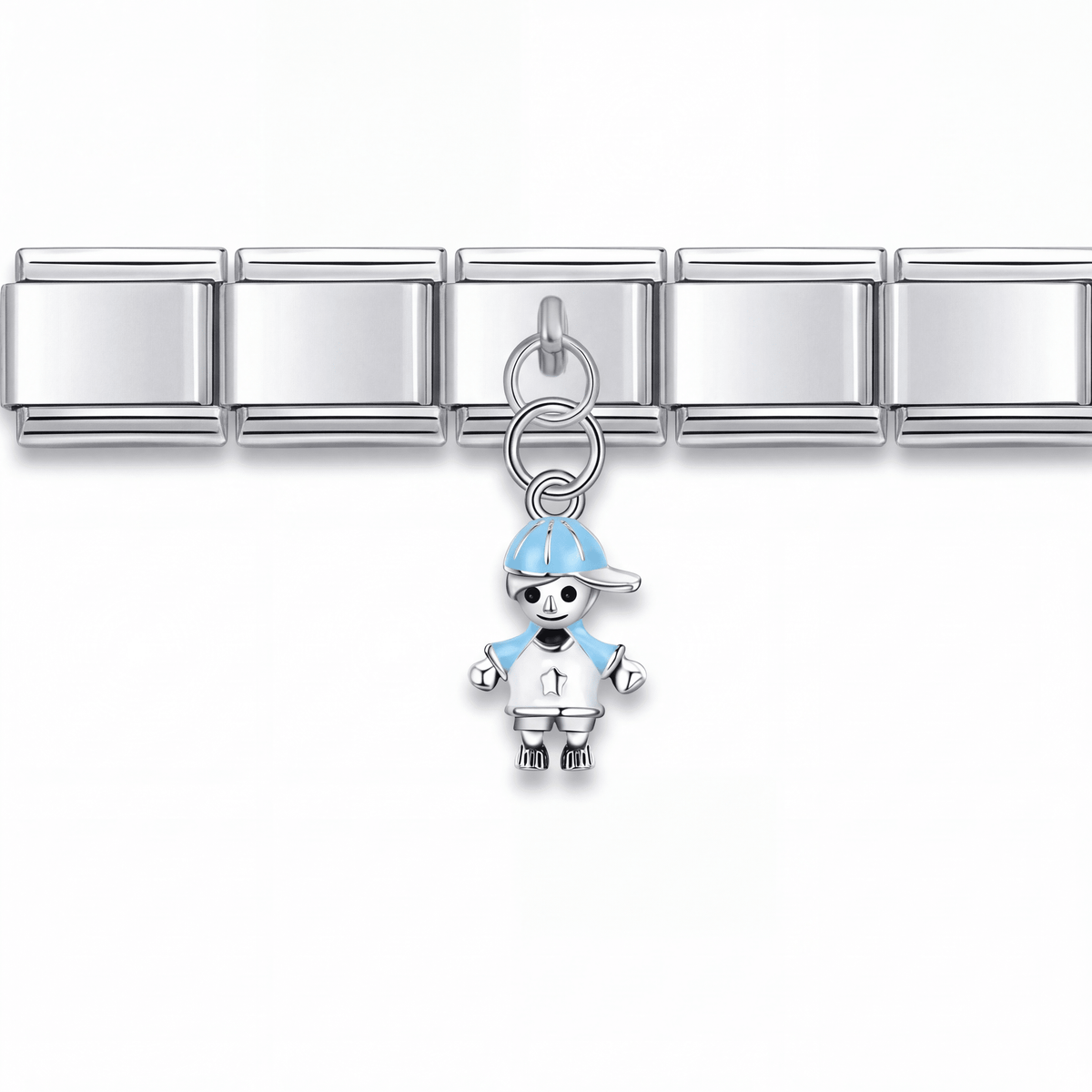 Charm Niño (Plateado) en pulsera italiana de eslabones