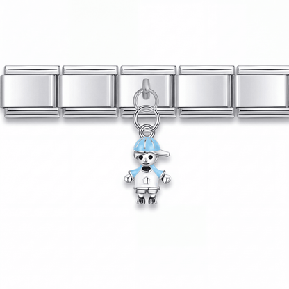Charm Niño (Plateado) en pulsera italiana de eslabones