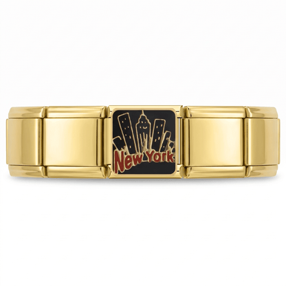 Charm Nueva York (Dorado) en pulsera italiana de eslabones