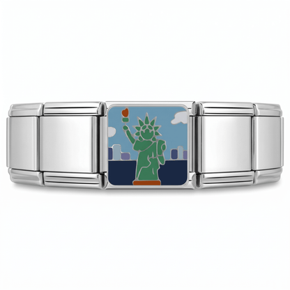Charm Nueva York (Plateado) en pulsera italiana de eslabones