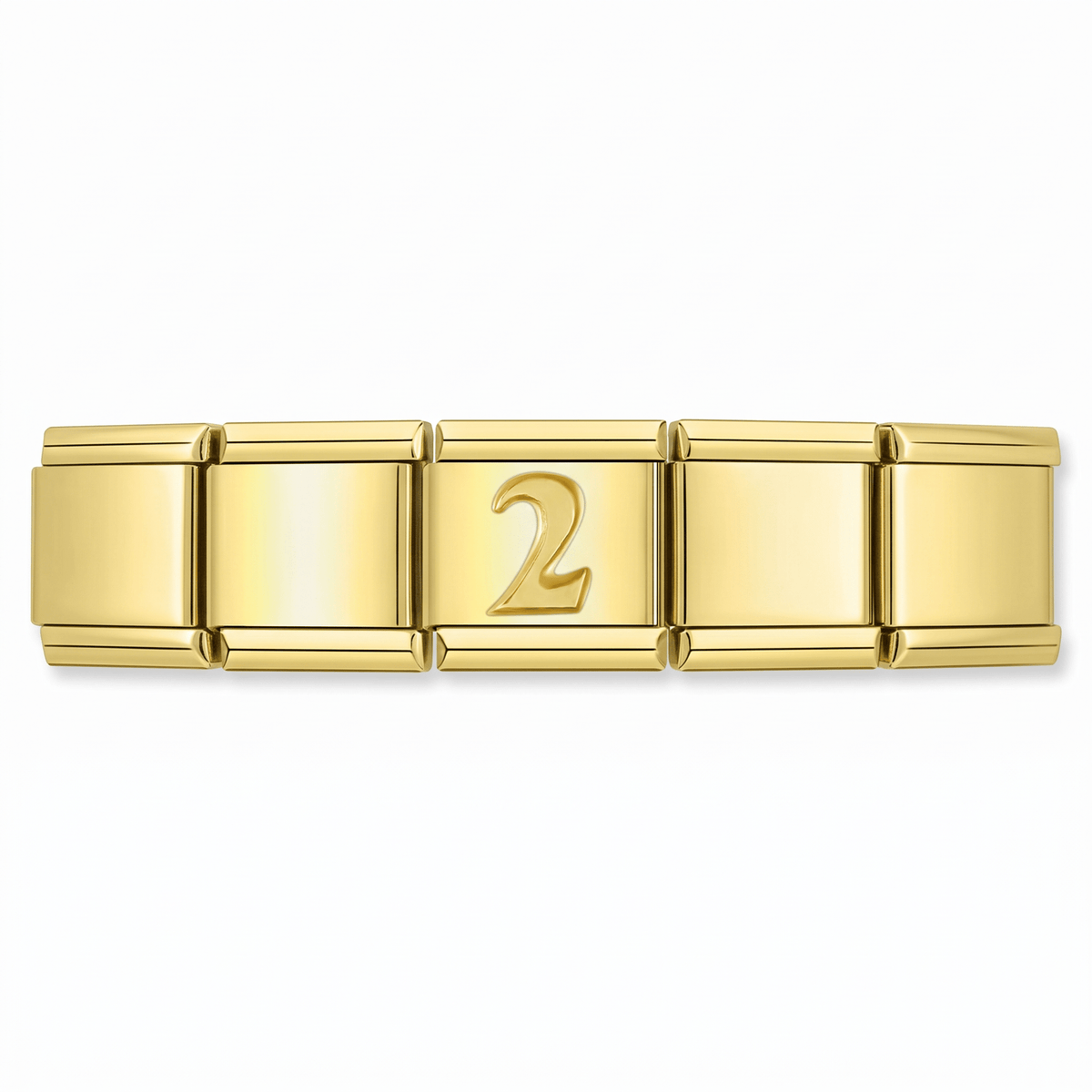 Charm Número 2 (Dorado) en pulsera italiana de eslabones