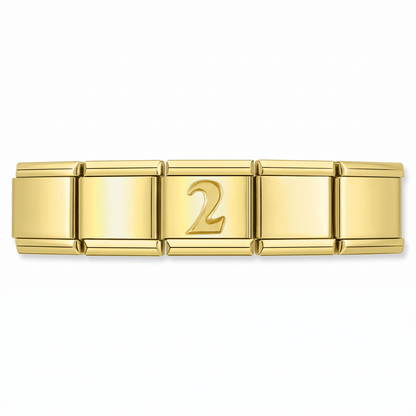 Charm Número 2 (Dorado) en pulsera italiana de eslabones