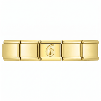 Charm Número 6 (Dorado) en pulsera italiana de eslabones