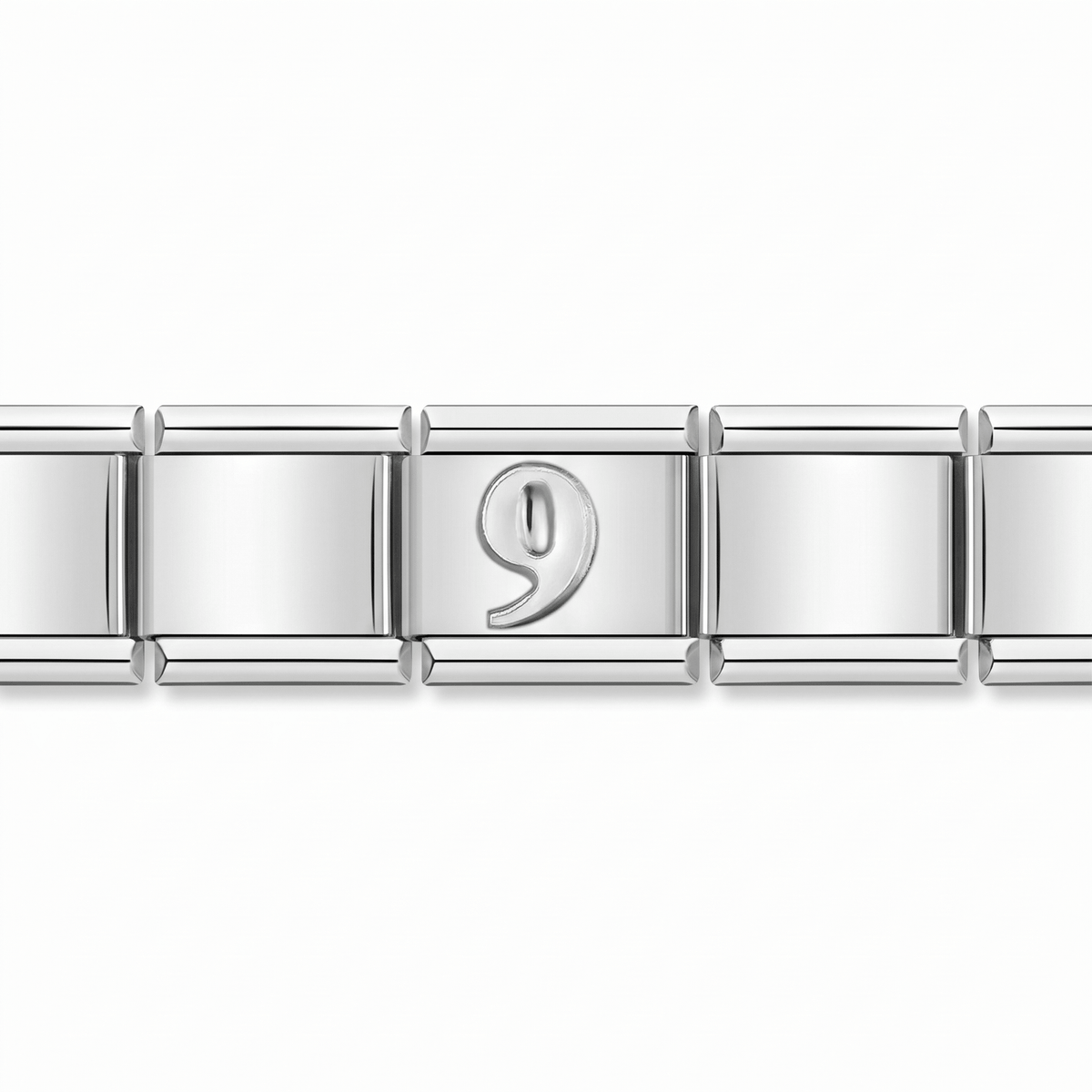 Charm Número 9 (Plateado) en pulsera italiana de eslabones