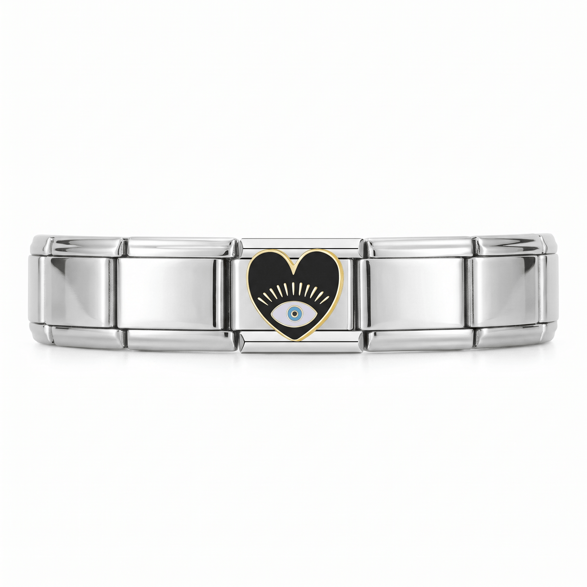 Charm Ojo Corazón Negro en pulsera italiana de eslabones