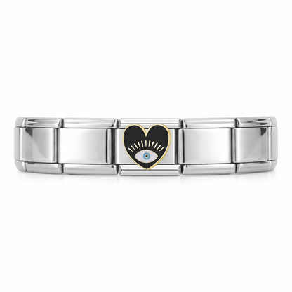 Charm Ojo Corazón Negro en pulsera italiana de eslabones