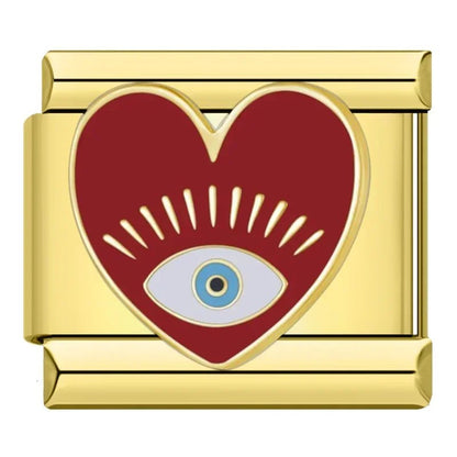Charm Ojo Corazón Rojo (Dorado) - Italian Charms