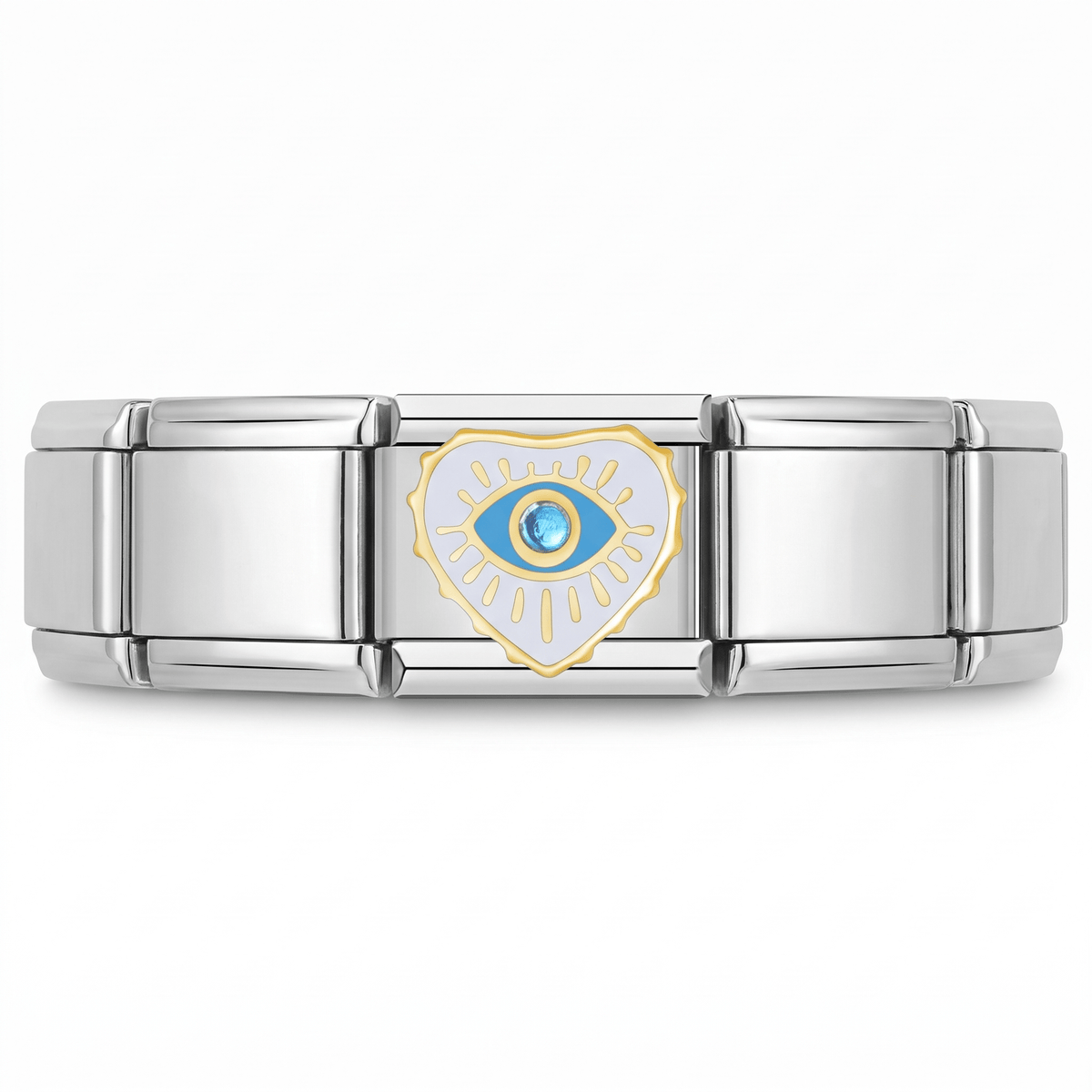 Charm Ojo Suerte (Blanco) en pulsera italiana de eslabones