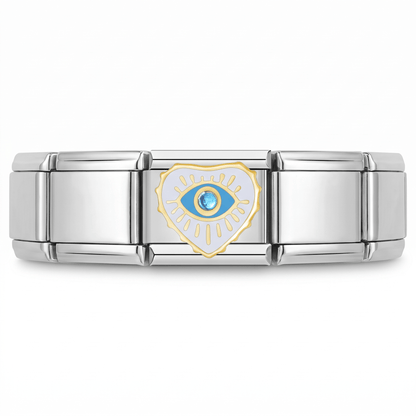 Charm Ojo Suerte (Blanco) en pulsera italiana de eslabones